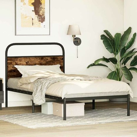 Bedframe zonder matras bewerkt hout gerookt eiken 90x200 cm 4