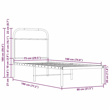 Bedframe zonder matras bewerkt hout sonoma eikenkleur 75x190 cm 9