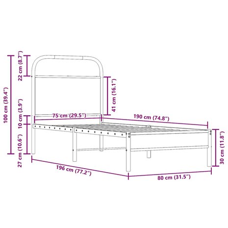 Bedframe zonder matras bewerkt hout gerookt eiken 75x190 cm 9
