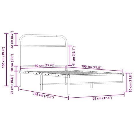 Bedframe zonder matras bewerkt hout gerookt eiken 90x190 cm 9