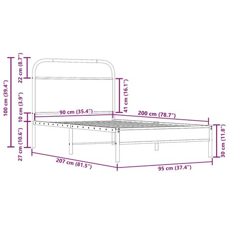 Bedframe zonder matras bewerkt hout gerookt eiken 90x200 cm 9