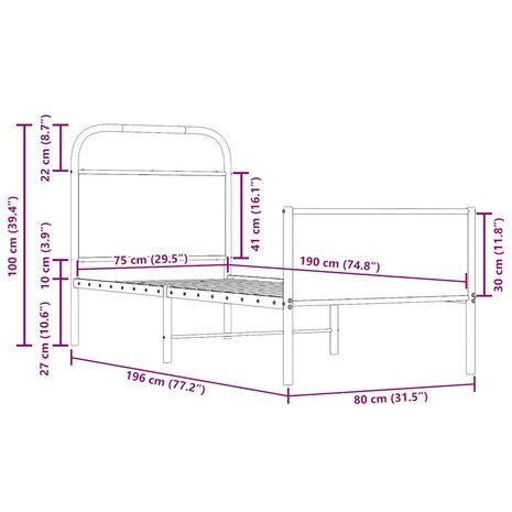 Bedframe zonder matras bewerkt hout sonoma eikenkleur 75x190 cm 9