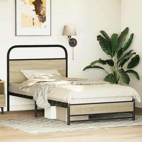 Bedframe zonder matras bewerkt hout sonoma eikenkleur 90x200 cm 4