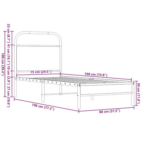 Bedframe zonder matras bewerkt hout bruin eikenkleur 75x190 cm 9