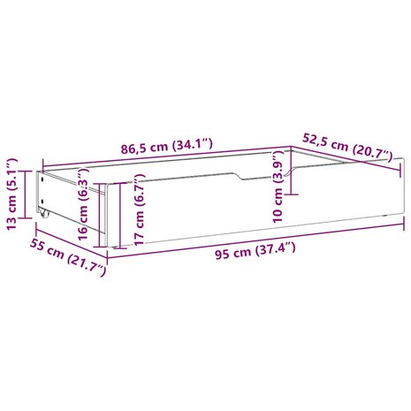 Bedlades 2 st 95x55x17 massief grenenhout wasbruin 8