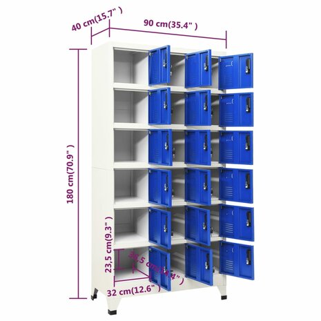 Lockerkast 90x40x180 cm staal grijs en blauw 8