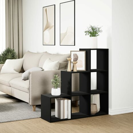 Kamerscherm / boekenkast 3-laags 99x29x99 cm bewerkt hout zwart 4