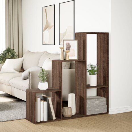 Kamerscherm / boekenkast 3-laags 123x29x123 cm hout bruin eiken 4