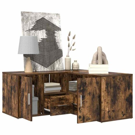 Hoekkast 160x40x45 cm bewerkt hout gerookt eikenkleurig 4