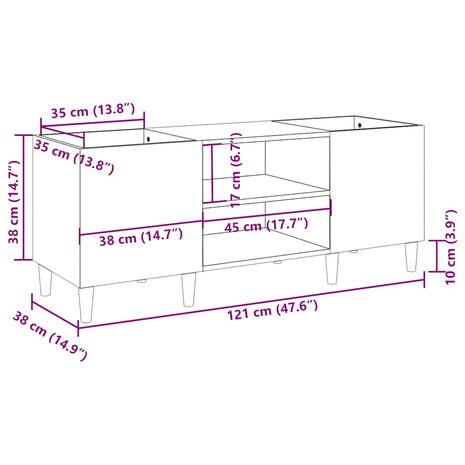 Platenkast 121x38x48 cm bewerkt hout betongrijs 8