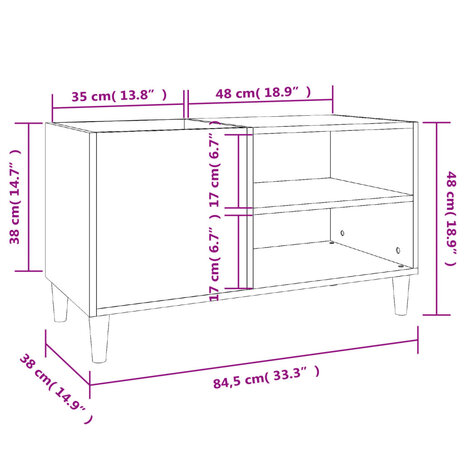 Platenkast 84,5x38x48 cm bewerkt hout zwart 8
