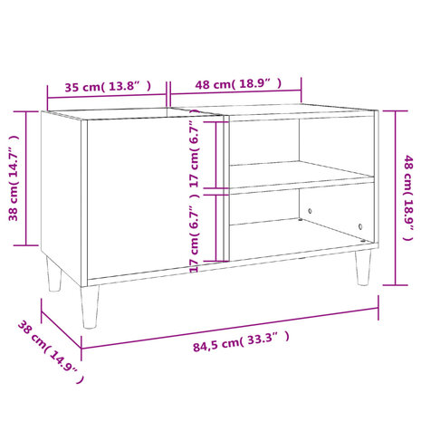 Platenkast 84,5x38x48 cm bewerkt hout gerookt eikenkleurig 8