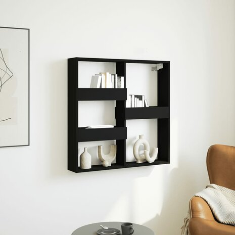 Wandkast 80x15x80 cm bewerkt hout zwart 1