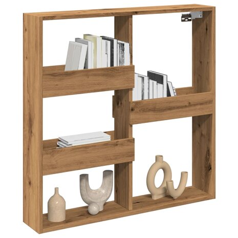 Wandkast 80x15x80 cm bewerkt hout artisanaal eikenkleur 3