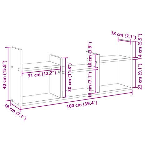 Wandkast 100x18x40 cm bewerkt hout wit 9