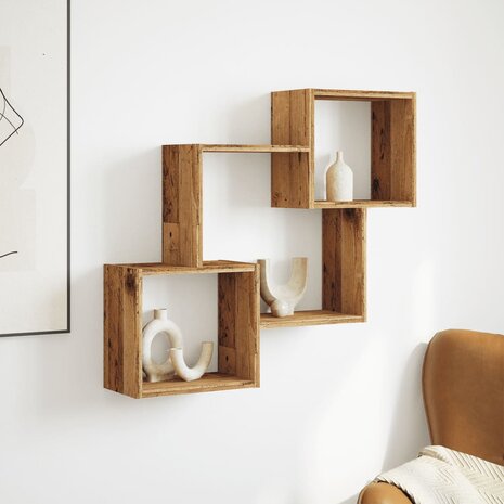 Wandkast 78x18x71 cm bewerkt hout oud houtkleurig 3