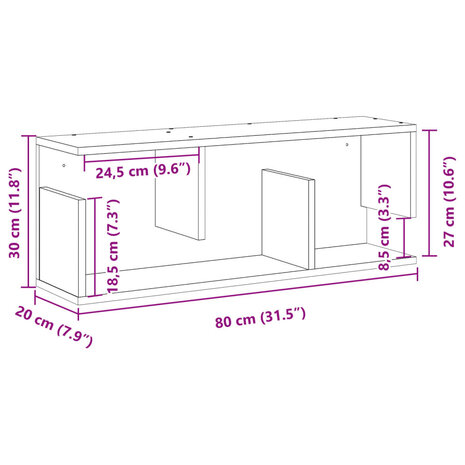 Wandkast 80x20x30 cm bewerkt hout gerookt eikenkleurig 9