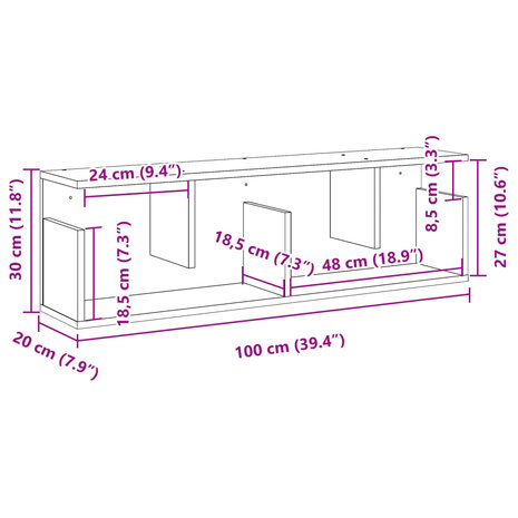 Wandkast 100x20x30 cm bewerkt hout wit 9
