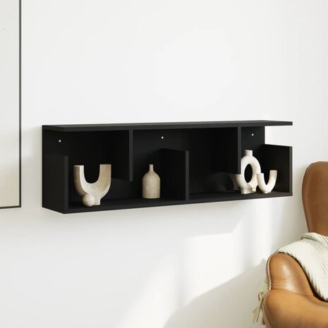 Wandkast 100x20x30 cm bewerkt hout zwart 3