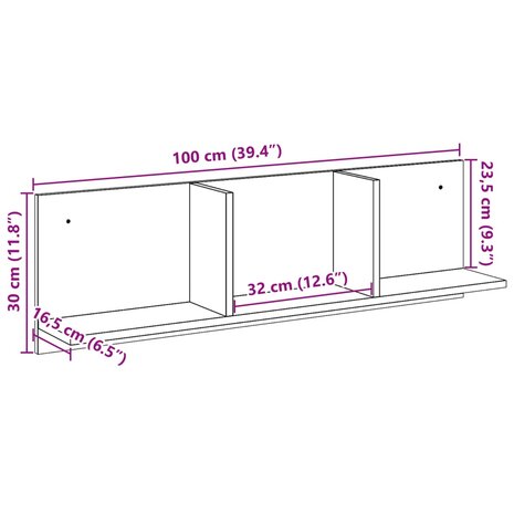 Wandkast 100x16,5x30 cm bewerkt hout gerookt eikenkleurig 9