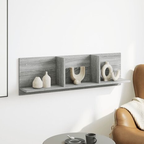Wandkast 100x16,5x30 cm bewerkt hout grijs sonoma eikenkleurig 3