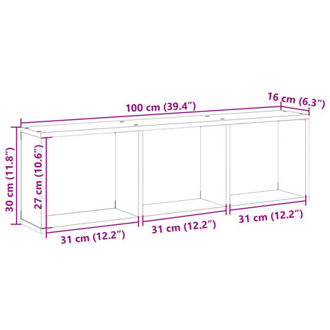 Wandkast 100x16x30 cm bewerkt hout gerookt eikenkleurig 9