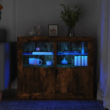 Bijzetkastjes met LED 2 st bewerkt hout gerookt eikenkleurig 1