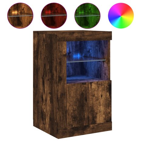 Bijzetkastjes met LED 2 st bewerkt hout gerookt eikenkleurig 5