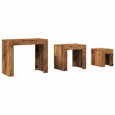 3-delige Tafeltjesset bewerkt hout oud houtkleurig 2