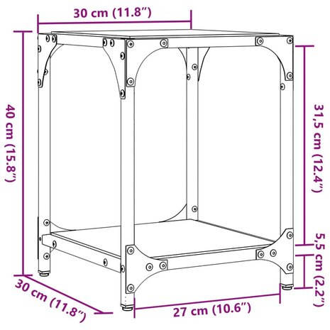 Salontafel met transparant glazen blad 30x30x40 cm staal 9