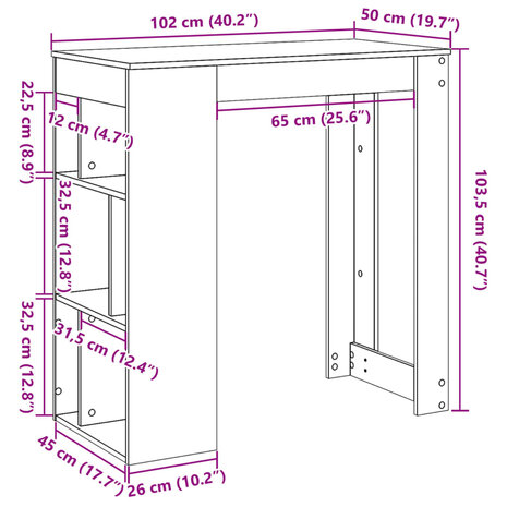 Bartafel met rekken 102x50x103,5 cm hout sonoma eikenkleur 9