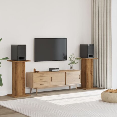 Speakerstandaards 2 st 30x30x80 cm hout artisanaal eikenkleurig 1