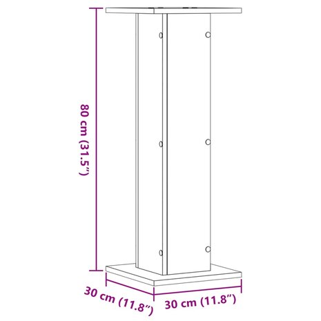 Speakerstandaards 2 st 30x30x80 cm hout artisanaal eikenkleurig 9