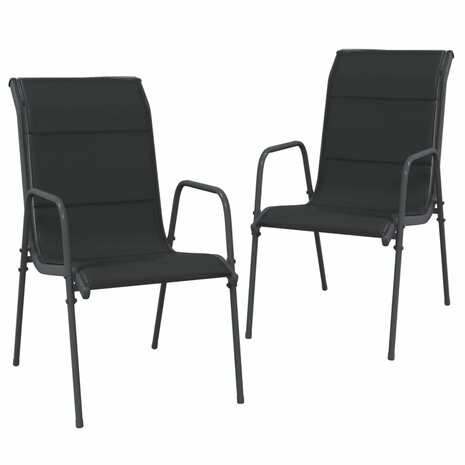 Tuinstoelen 2 st staal en textileen zwart 2