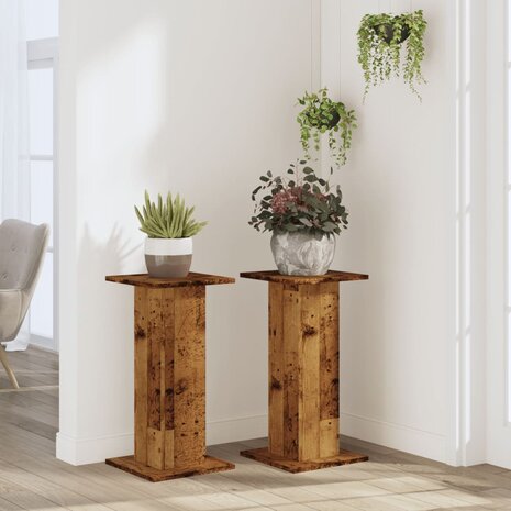 Plantenstandaards 2 st 30x30x60 cm bewerkt hout oud houtkleurig 3