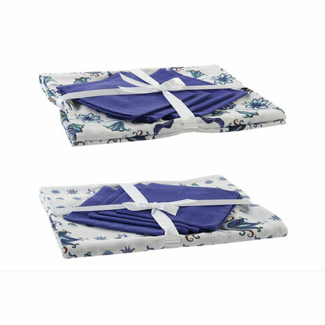 Tafelkleed en servetten DKD Home Decor Blauw Wit 150 x 150 x 0,5 cm (2 Stuks) 1