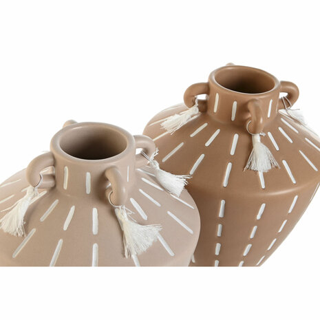 Vaas Home ESPRIT Bruin Lichtbruin Keramisch Koloniaal Franjes 15,5 x 15,5 x 17,1 cm (2 Stuks) 2