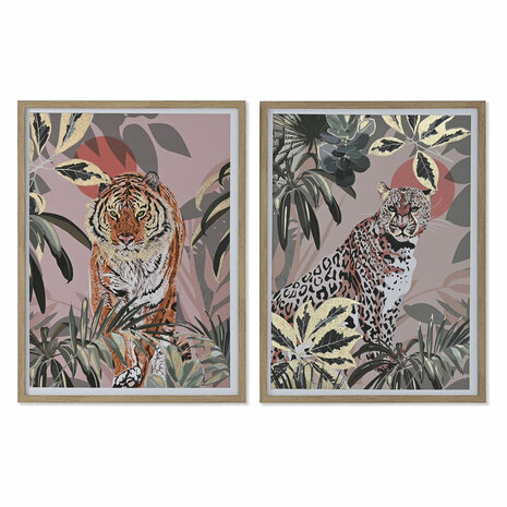 Schilderij Home ESPRIT Rood Groen Koloniaal Gouden Jungle 45 x 2,5 x 60 cm (2 Stuks) 1