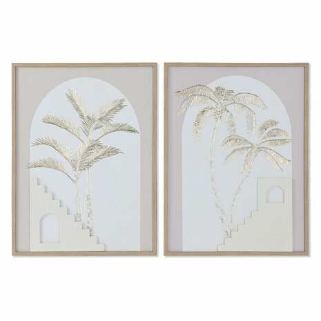 Schilderij Home ESPRIT Wit Beige Palmen Scandinavisch 45 x 2,2 x 60 cm (2 Stuks) 1