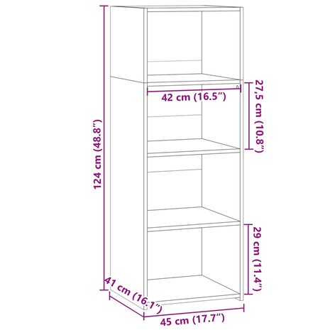 Hoge kast 45x41x124 cm bewerkt hout bruin eikenkleurig 8