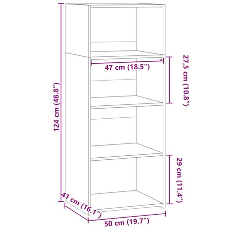 Hoge kast 50x41x124 cm bewerkt hout wit 9