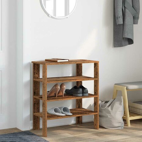 Schoenenrek 61x32x70 cm bewerkt hout oud houtkleurig 3