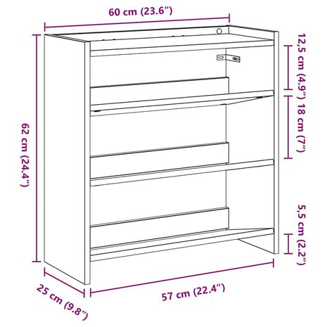 Schoenenrek 60x25x62 cm bewerkt hout betongrijs 9