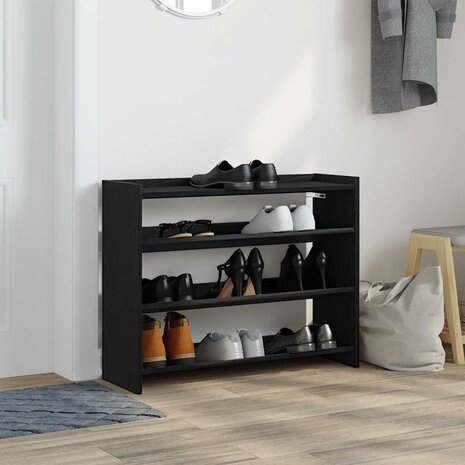 Schoenenrek 80x25x62 cm bewerkt hout zwart 3