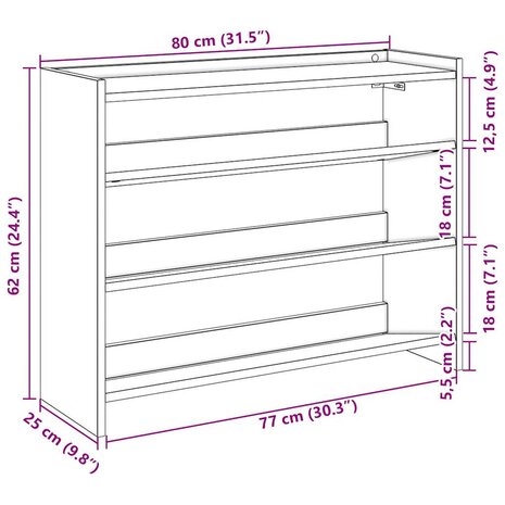 Schoenenrek 80x25x62 cm bewerkt hout zwart 9