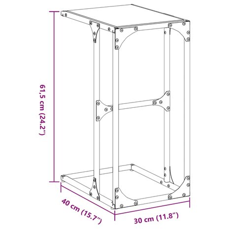 Bijzettafel met zwart glazen blad 40x30x61,5 cm staal 9