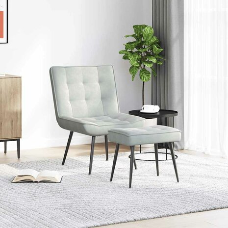 Relaxstoel met voetenbank fluweel lichtgrijs 3