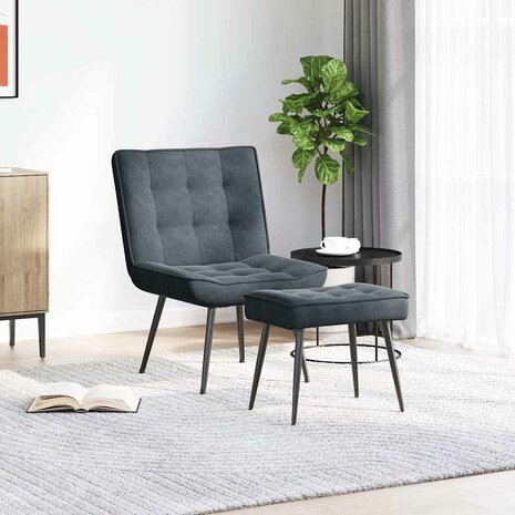 Relaxstoel met voetenbank fluweel donkergrijs 3