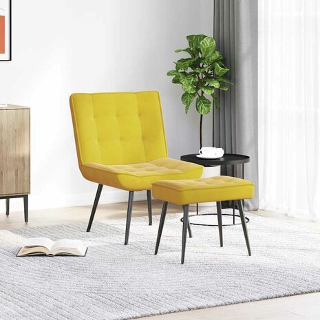 Relaxstoel met voetenbank fluweel geel 3
