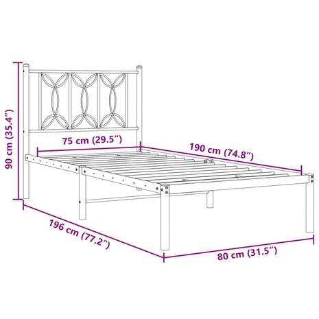 Bedframe met hoofdbord zonder matras metaal wit 75x190 cm 8